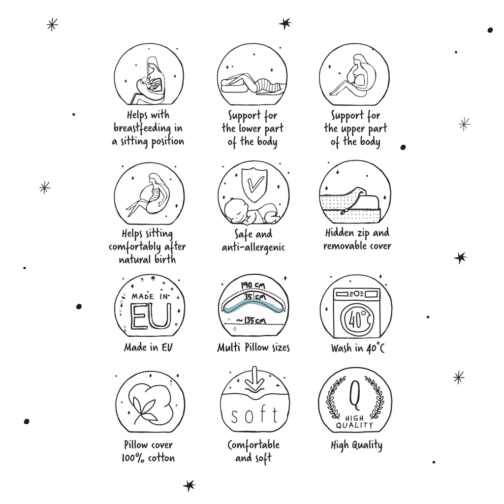 CEBA Vankúš na dojčenie Cebuška Multi Žerzej Grey Stars 190 cm