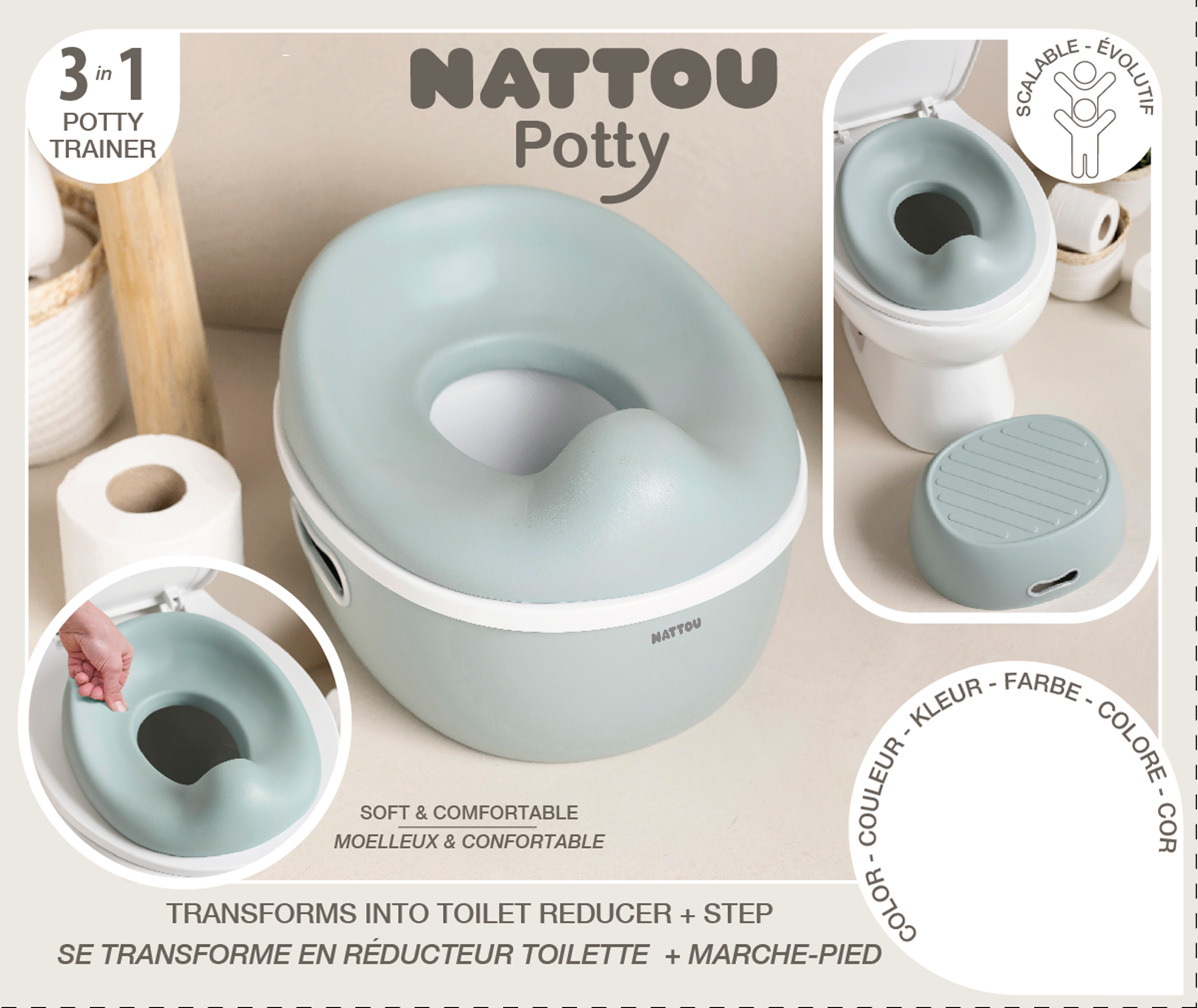 NATTOU Nočník učiaci 3v1 Potty Beige