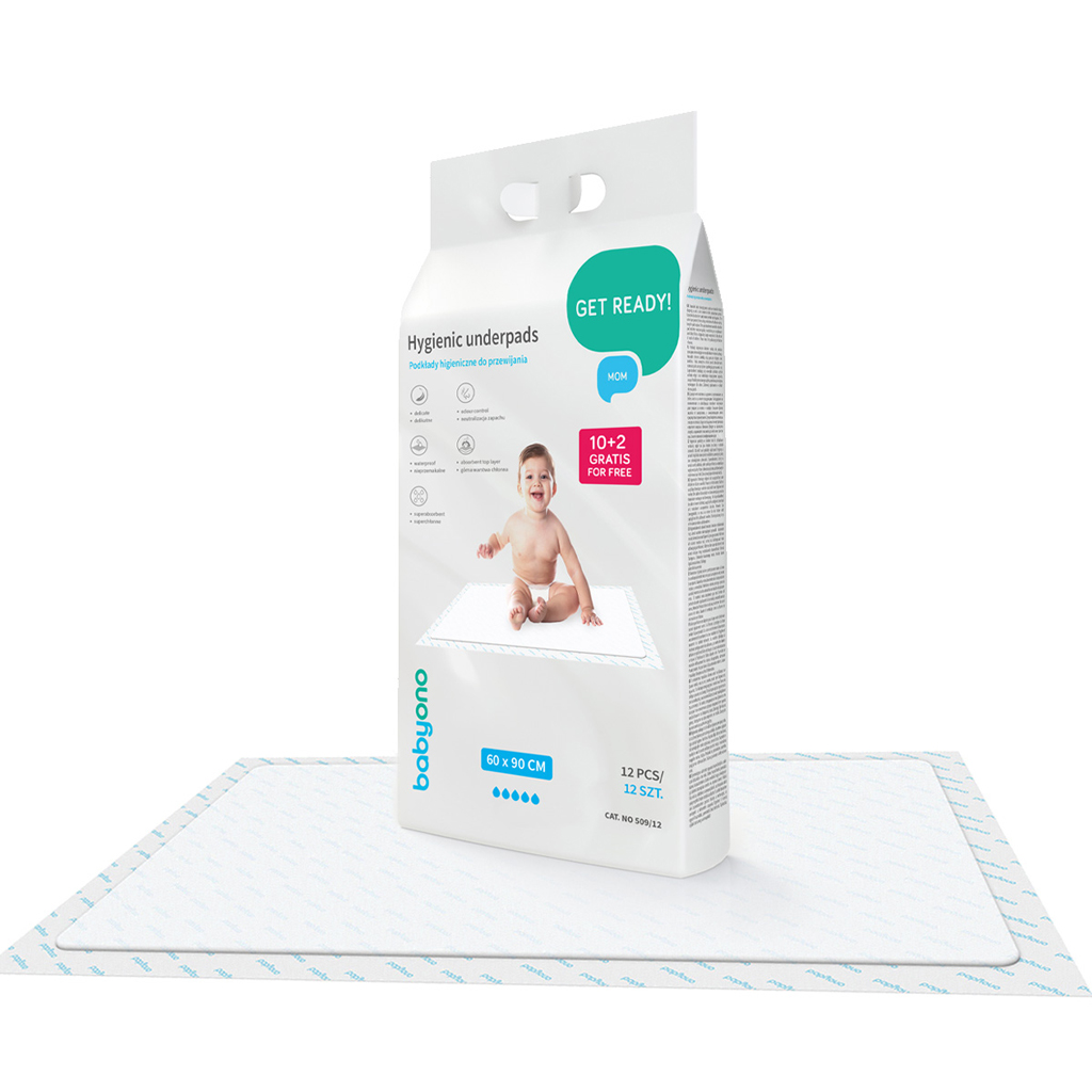 BABYONO Podložky prebaľovacie jednorázové 60x90 cm, 10 ks + 2 gratis