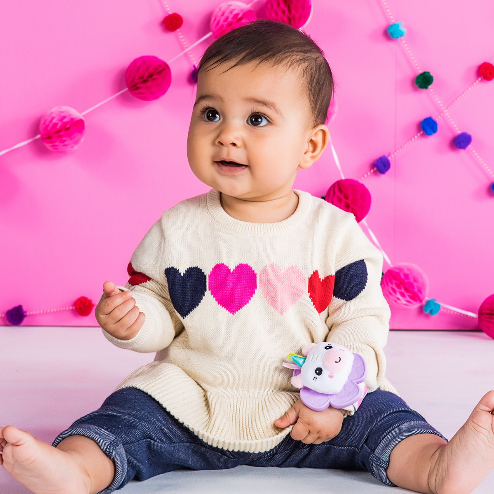 BRIGHT STARTS Hrkálka s hryzačkou na ruku 2 ks jednorožec/lama 0m+