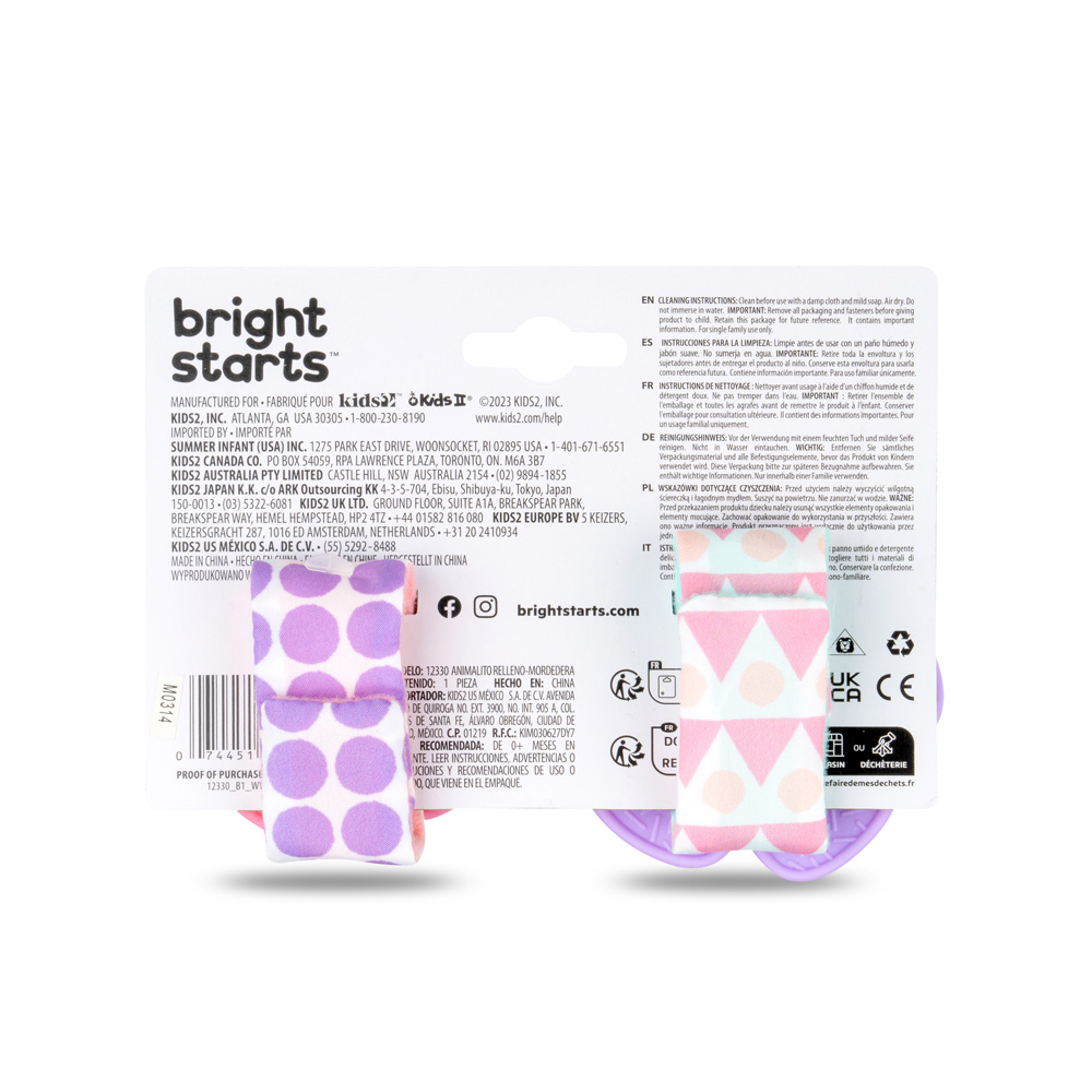 BRIGHT STARTS Hrkálka s hryzačkou na ruku 2 ks jednorožec/lama 0m+