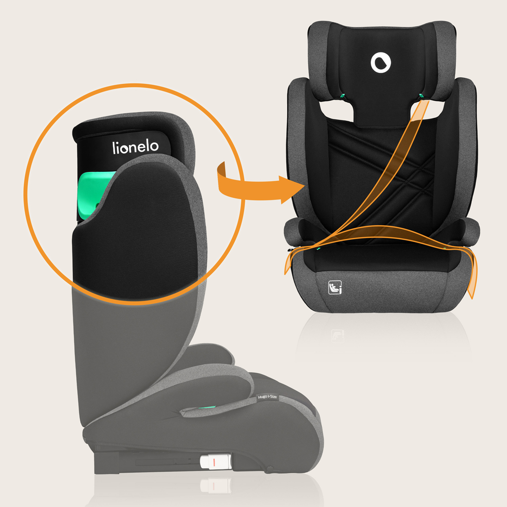 LIONELO Autosedačka Hugo i-Size (100-150 cm) Black Grey