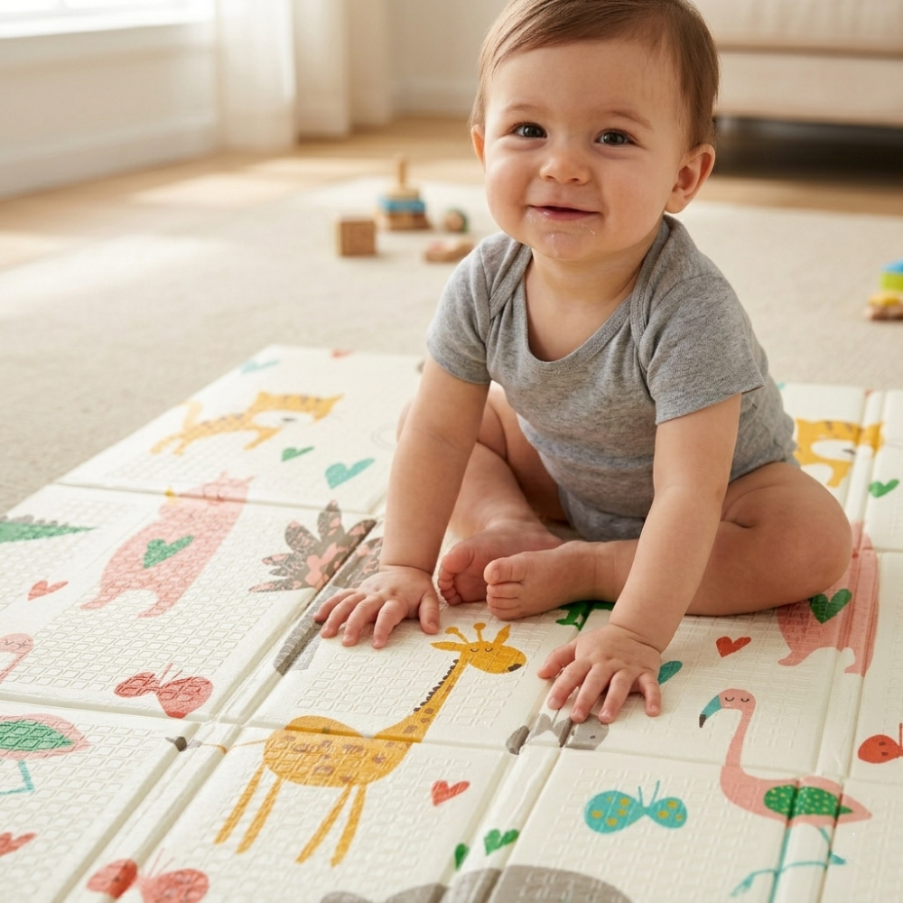 PETITE&amp;MARS Podložka na hranie skladacie Campy L 130x200cm Animals&amp;Hexagon