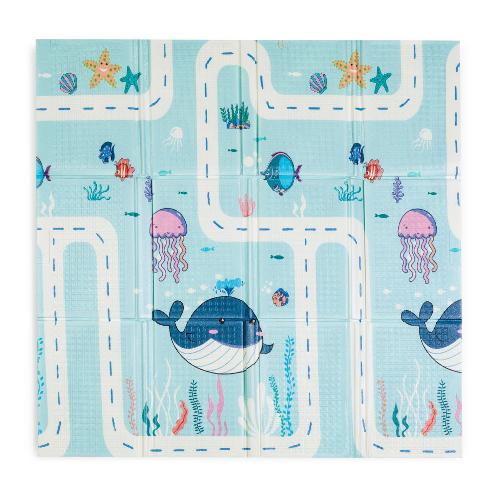 PETITE&amp;MARS Podložka na hranie skladacie Campy S 120x120cm Ocean&amp;Arabesca