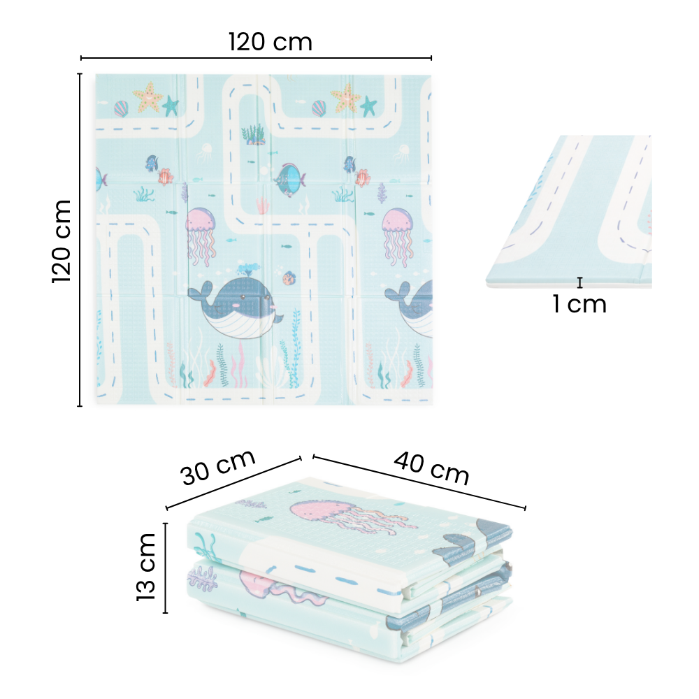 PETITE&amp;MARS Podložka na hranie skladacie Campy S 120x120cm Ocean&amp;Arabesca