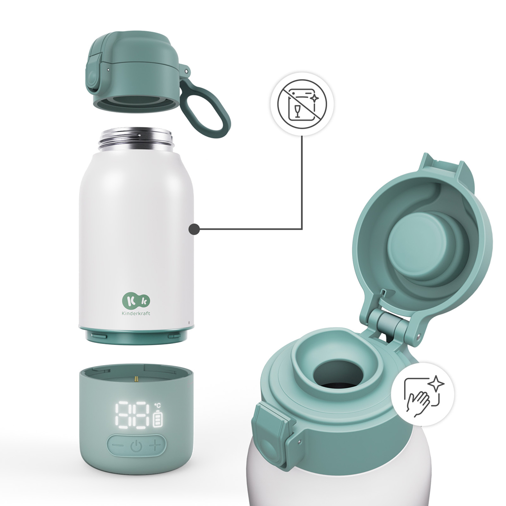 KINDERKRAFT Cestovný ohrievač mlieka a termoska 2v1 Gaja Green