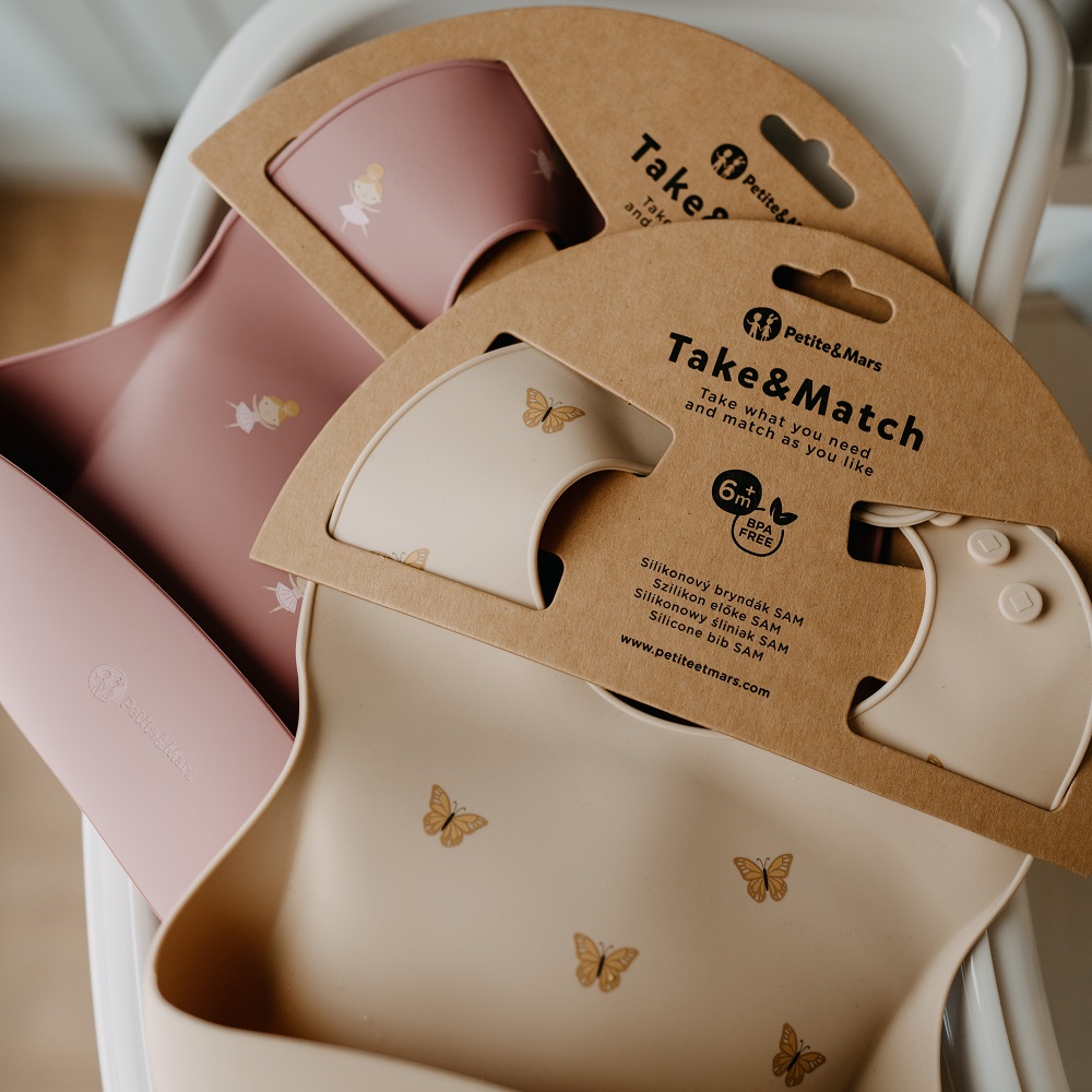 PETITE&amp;MARS Podbradník silikónový Take&amp;Match Dusty Rose 6m+