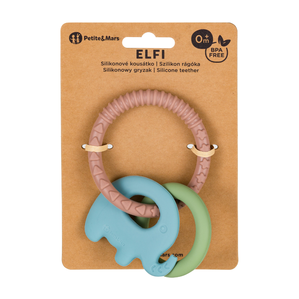 PETITE&amp;MARS Hryzačka silikónová Elefi Velvet Latte 0m+