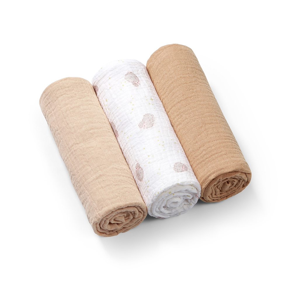 BABYONO Plienky mušelínové Super Soft 3 ks, Beige 70 x 70 cm