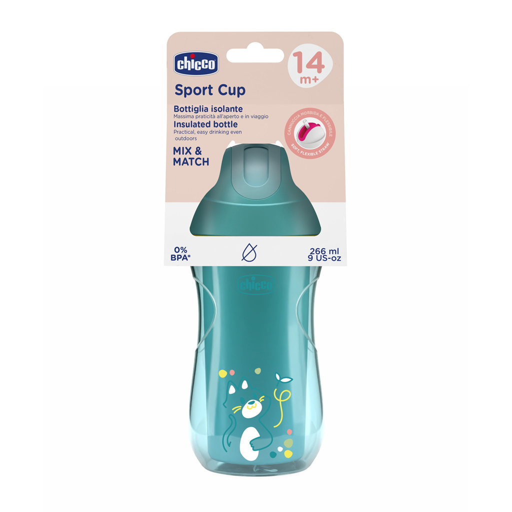 CHICCO Hrnček Sport termo so slamkou teal, 14m+