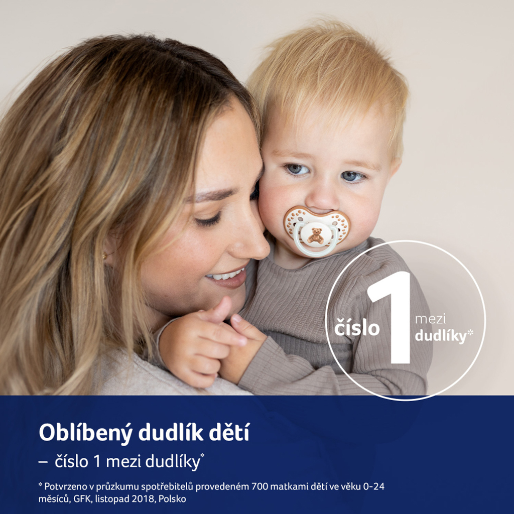 LOVI Cumlík svietiaci silikónový dynamický Teddy love 6-18m 2ks