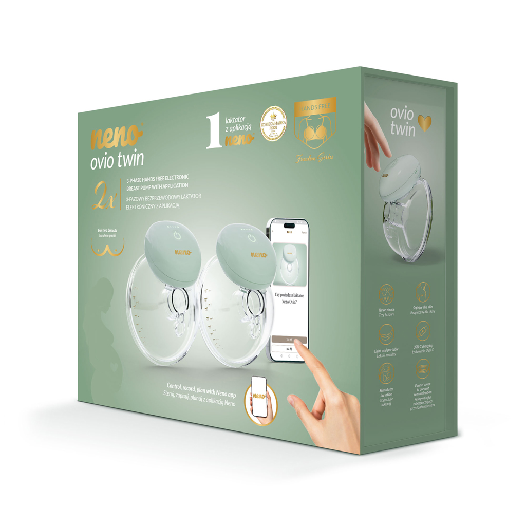NENO Odsávačka mlieka Hands-free Ovio Twin dvojitá, bezdrôtová, elektronická s aplikáciou
