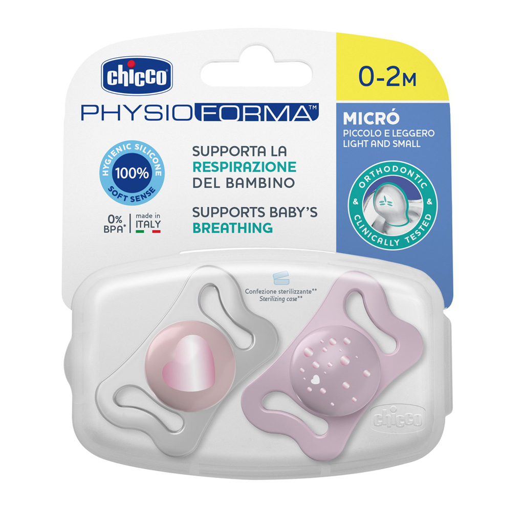 CHICCO Cumlík Physioforma® Micro silikónový 0-2m holka 2 ks