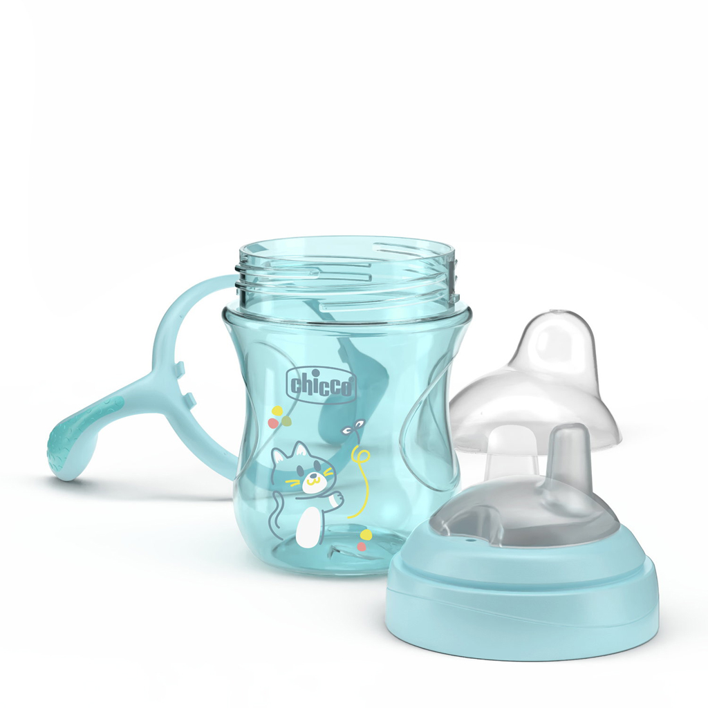 CHICCO Hrnček Transition učiaci s držadlami teal, 4m+