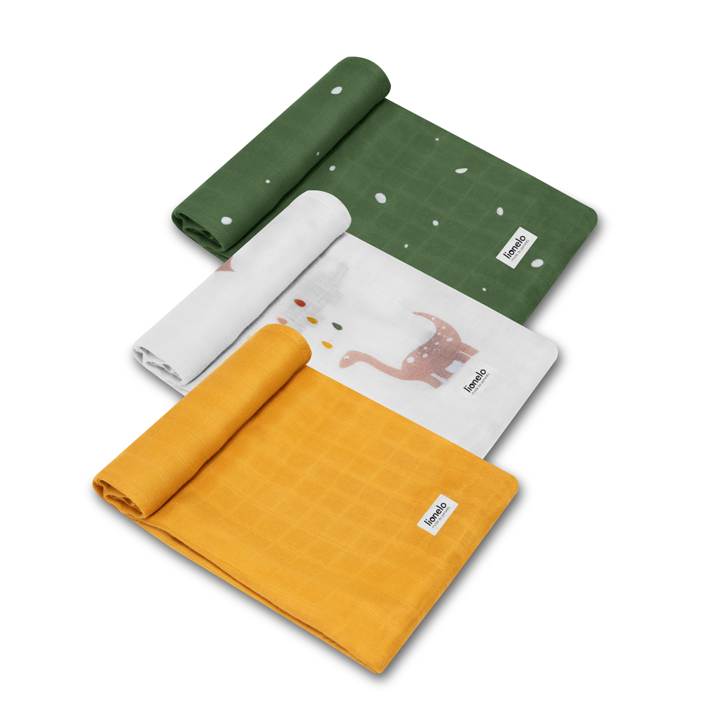 LIONELO Bambusové plienky Bamboo Set Dino, 3 ks