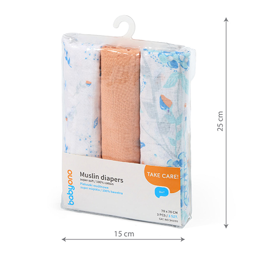 BABYONO Plienky mušelínové Super soft 3 ks - oranžová