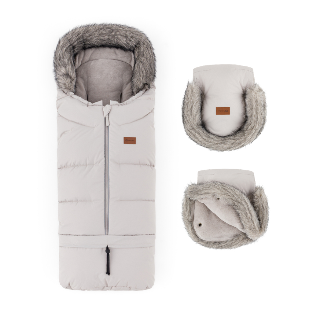 PETITE&amp;MARS Set zimný fusak Arctic 4v1 + rukavice na kočík Furry Champagne Shower