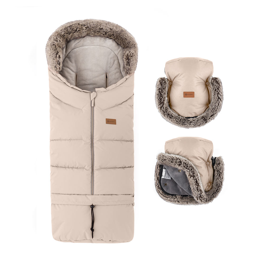 PETITE&amp;MARS Set zimný fusak Arctic 4v1 + rukavice na kočík Furry Rose Petal
