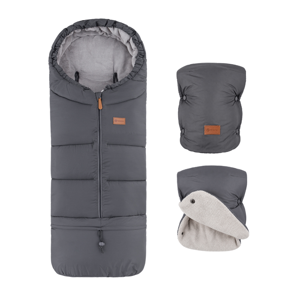 PETITE&amp;MARS Set zimný fusak Jibot 3v1 + rukavice na kočík Jasie Charcoal Grey