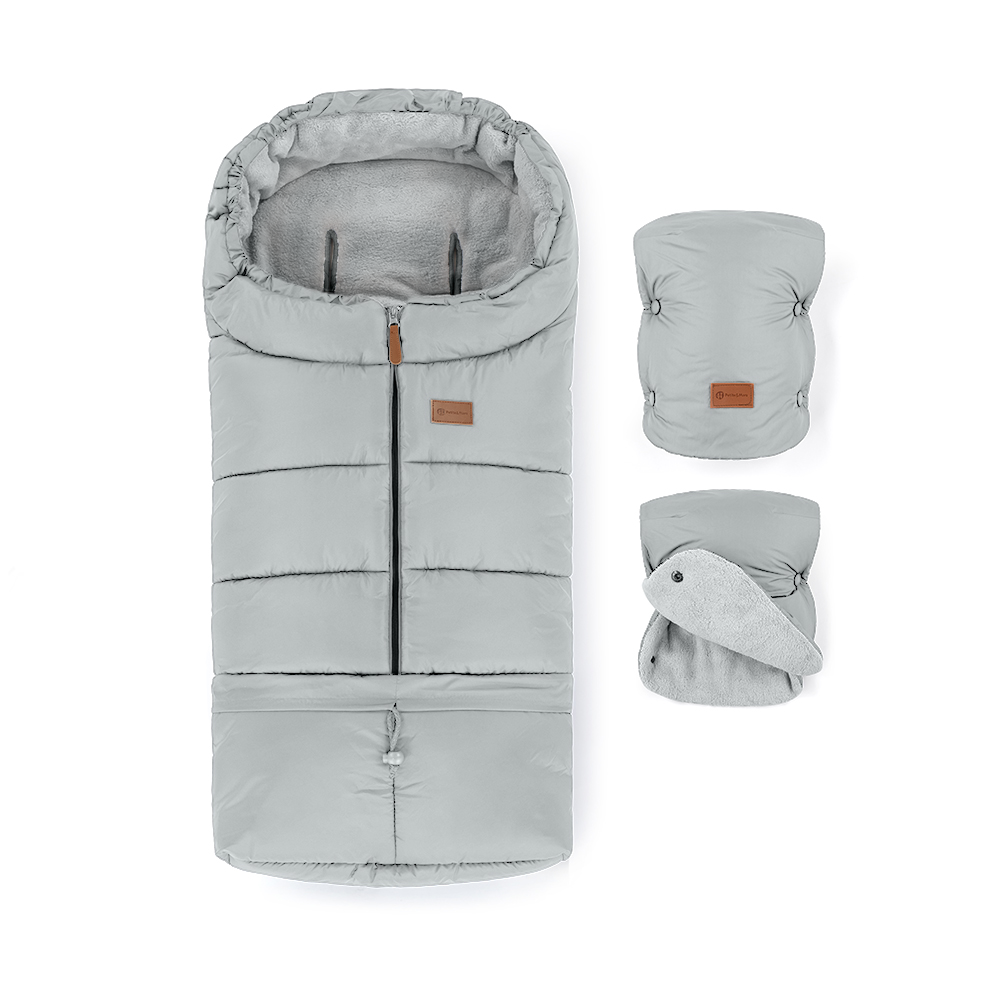 PETITE&amp;MARS Set zimný fusak Jibot 3v1 + rukavice na kočík Jasie Quiet Grey