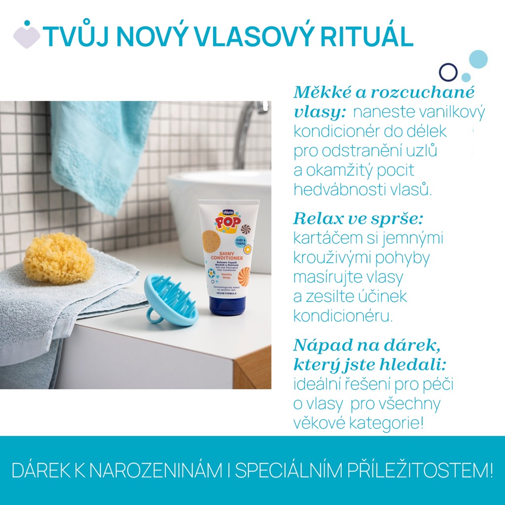 CHICCO Kondicionér na vlasy POP Vanilla Shiny 150ml s masážnou kefou na pokožku hlavy