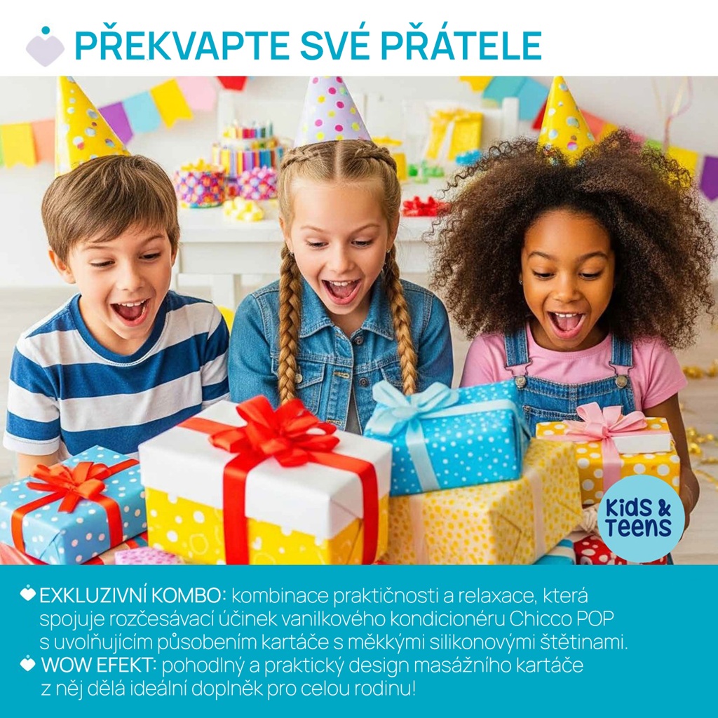 CHICCO Kondicionér na vlasy POP Vanilla Shiny 150ml s masážnou kefou na pokožku hlavy