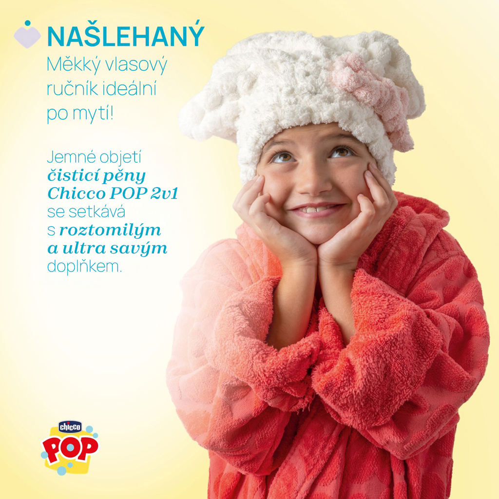 CHICCO Pena na vlasy a telo POP Vanilla Fluffy 200ml s uterákom na vlasy