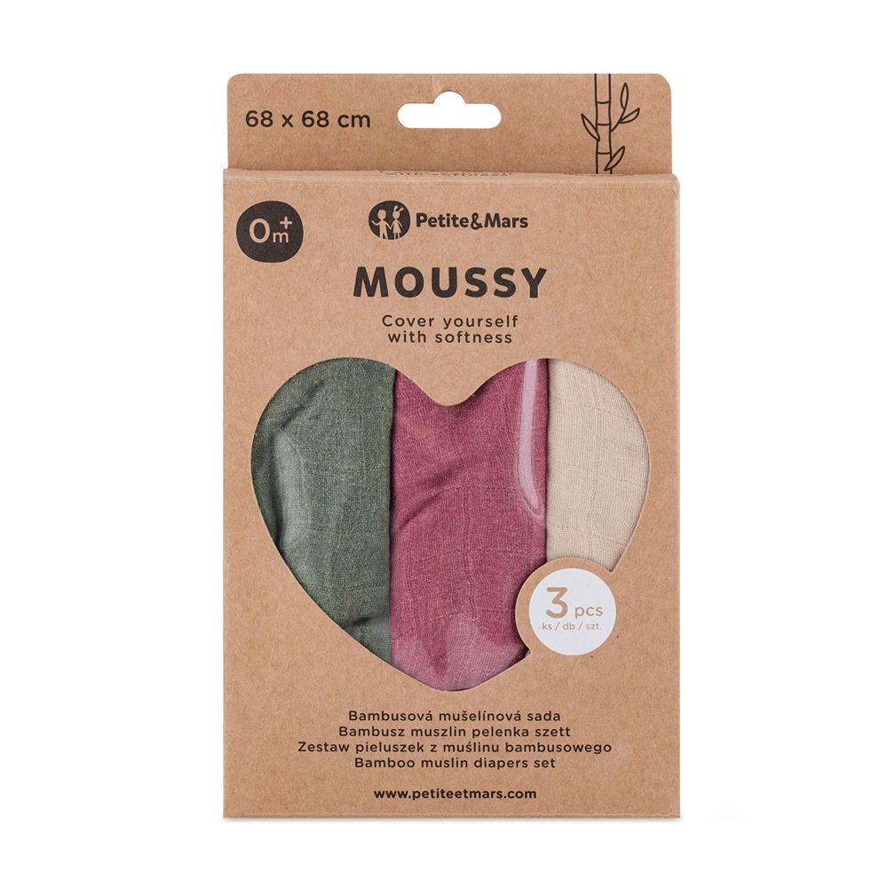 PETITE &amp; MARS Sada plienok bambusová mušelínová 3ks Moussy Botanic Tones 68 x 68 cm
