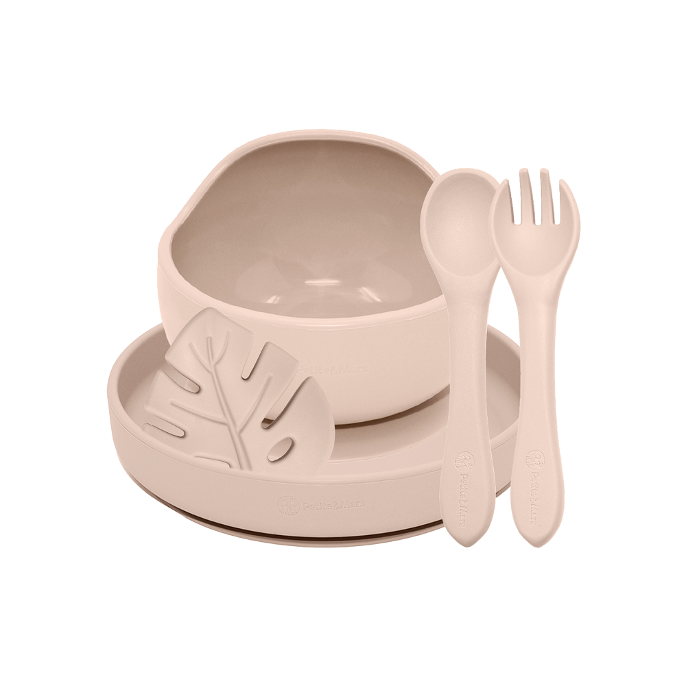 PETITE&amp;MARS Set jedálenský silikónový TAKE&amp;MATCH 4 ks Desert Sand 6m+