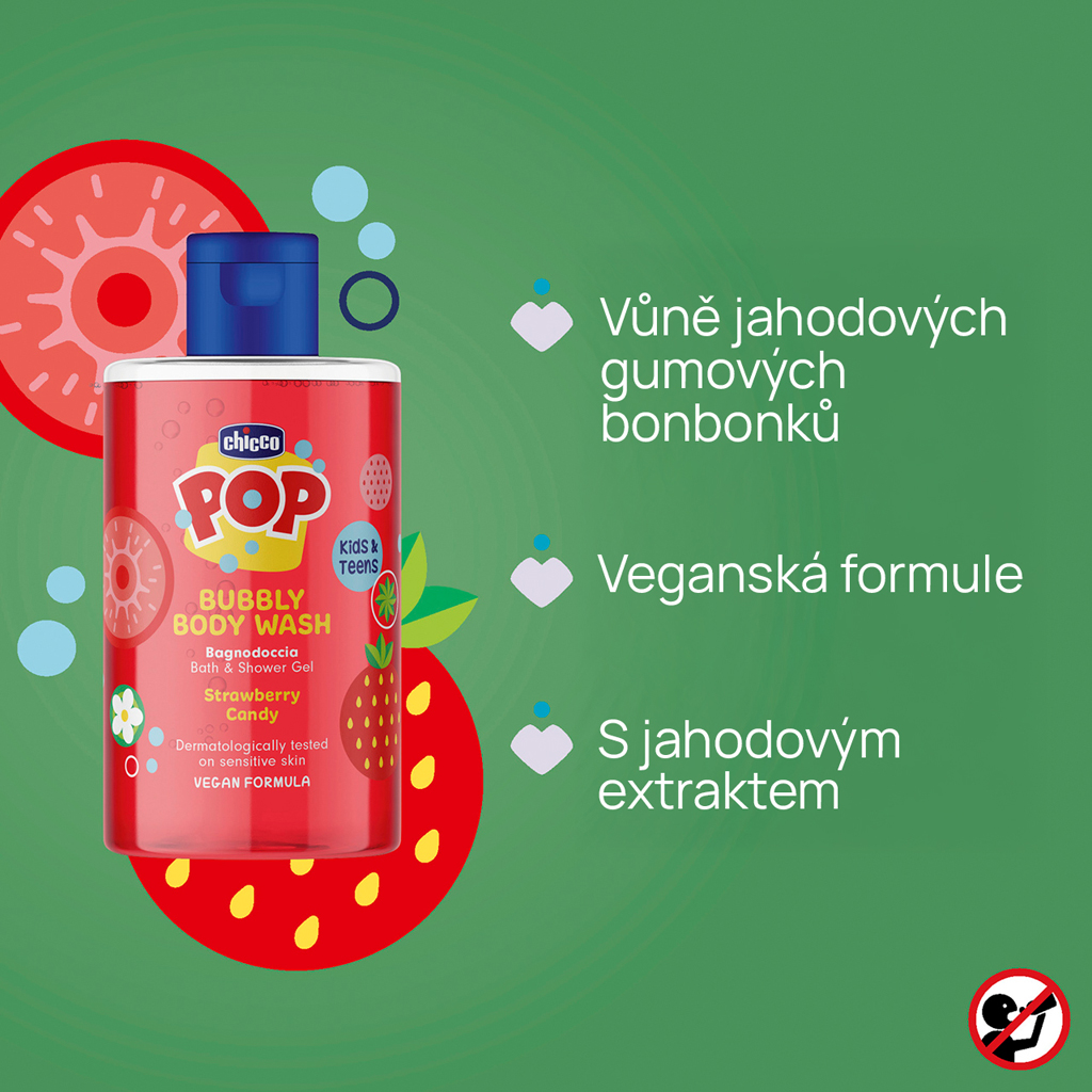 CHICCO Sprchový gél Strawberry candy POP pre deti a teenagerov 300ml