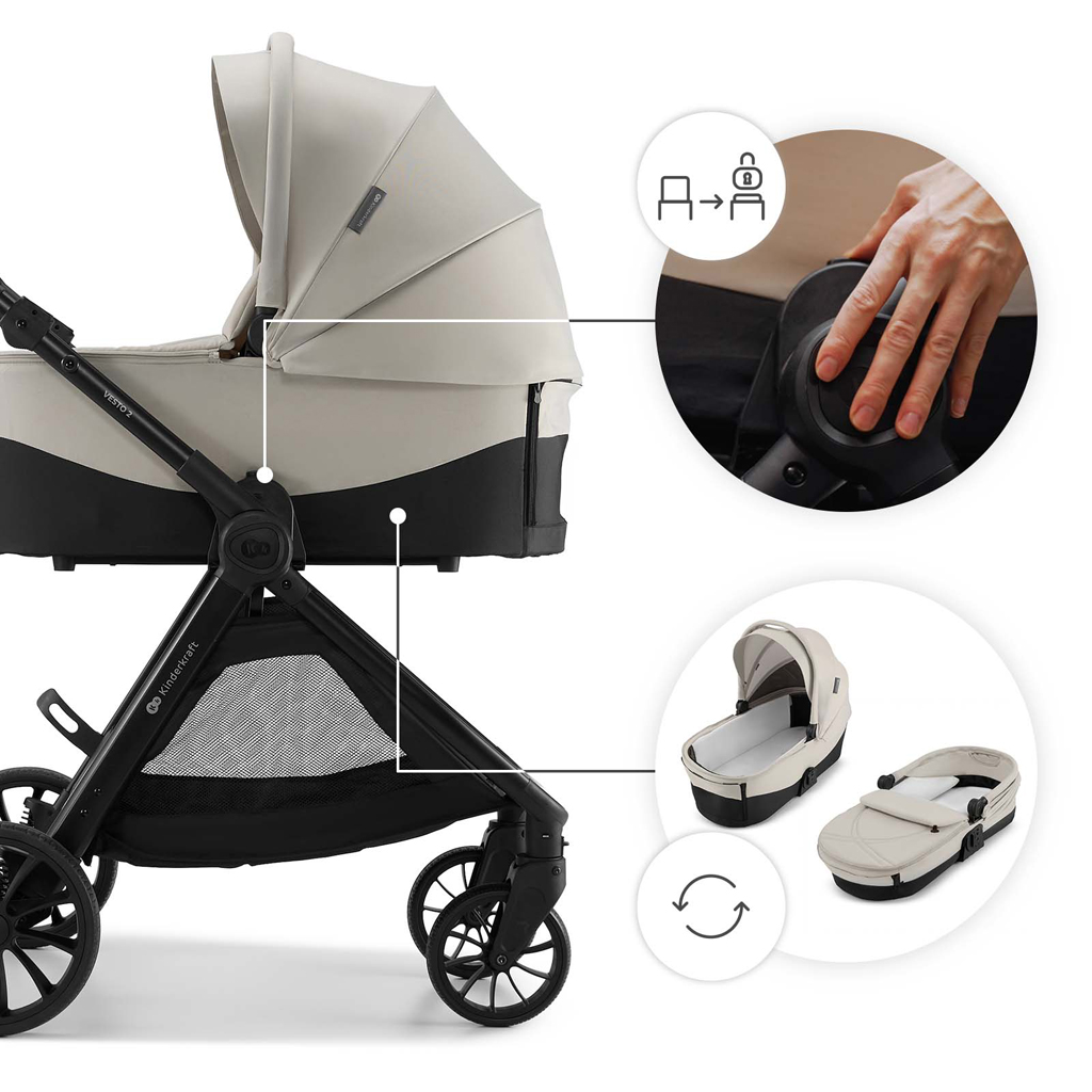 KINDERKRAFT Kočík kombinovaný Vesto 2 3v1 Beige