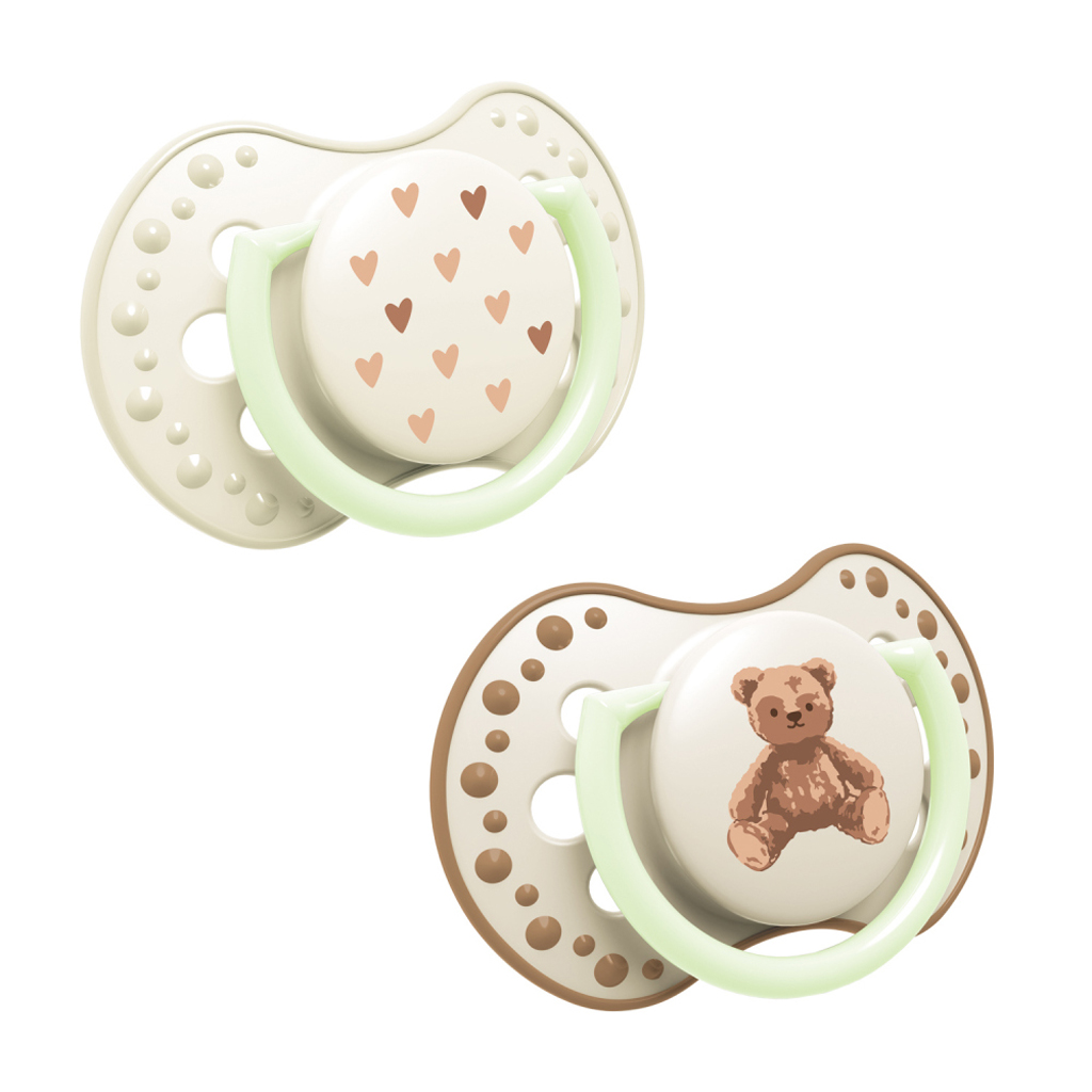 LOVI Cumlík svietiaci silikónový dynamický Teddy love 0-6m 2ks