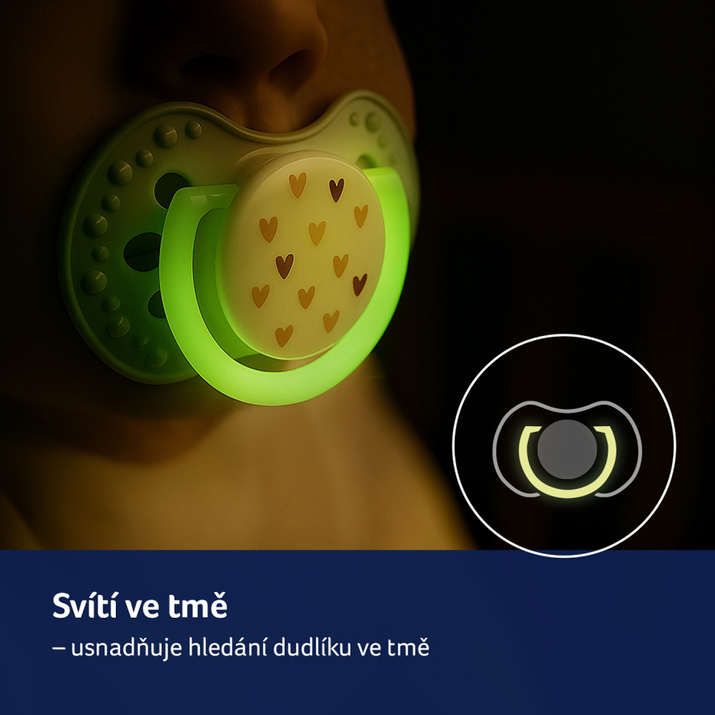 LOVI Cumlík svietiaci silikónový dynamický Teddy love 0-6m 2ks
