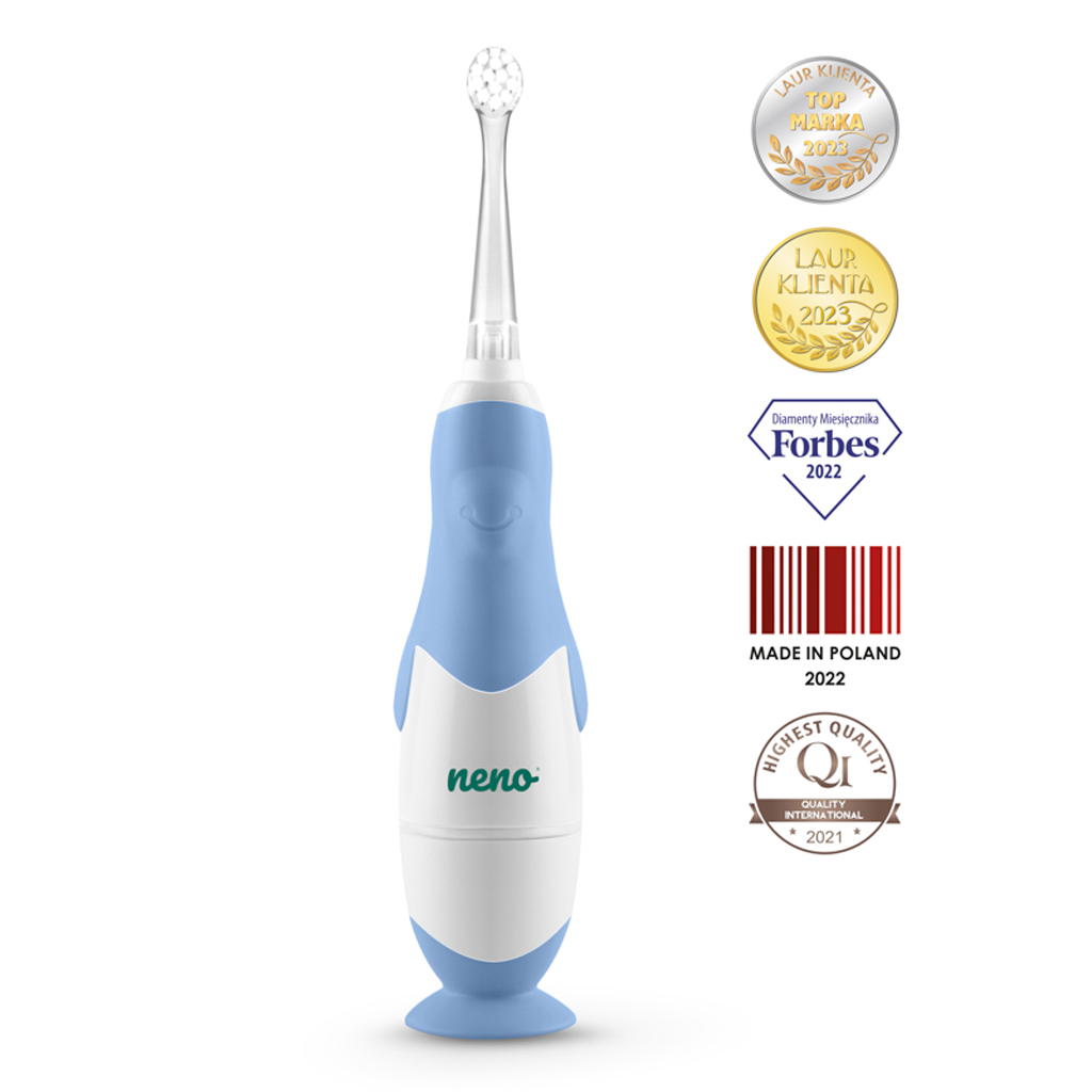 NENO Kefka zubná Denti Blue elektronická pre deti 3–36 mesiacov s LED svetlom a 4 nadstavcami
