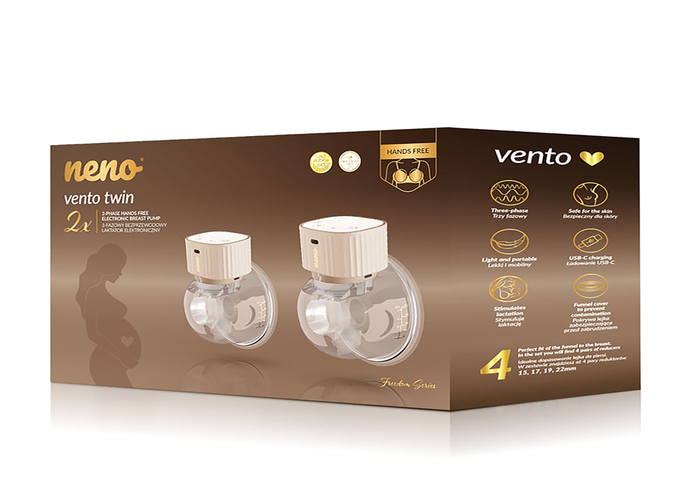 NENO Odsávačka mlieka Vento Duo bezdrôtová hands-free mušľová 3-fázová, USB-C