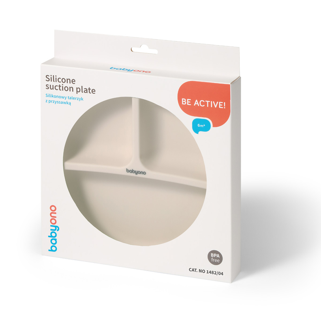 BABYONO Tanier silikónový s prísavkou - beige 6m+