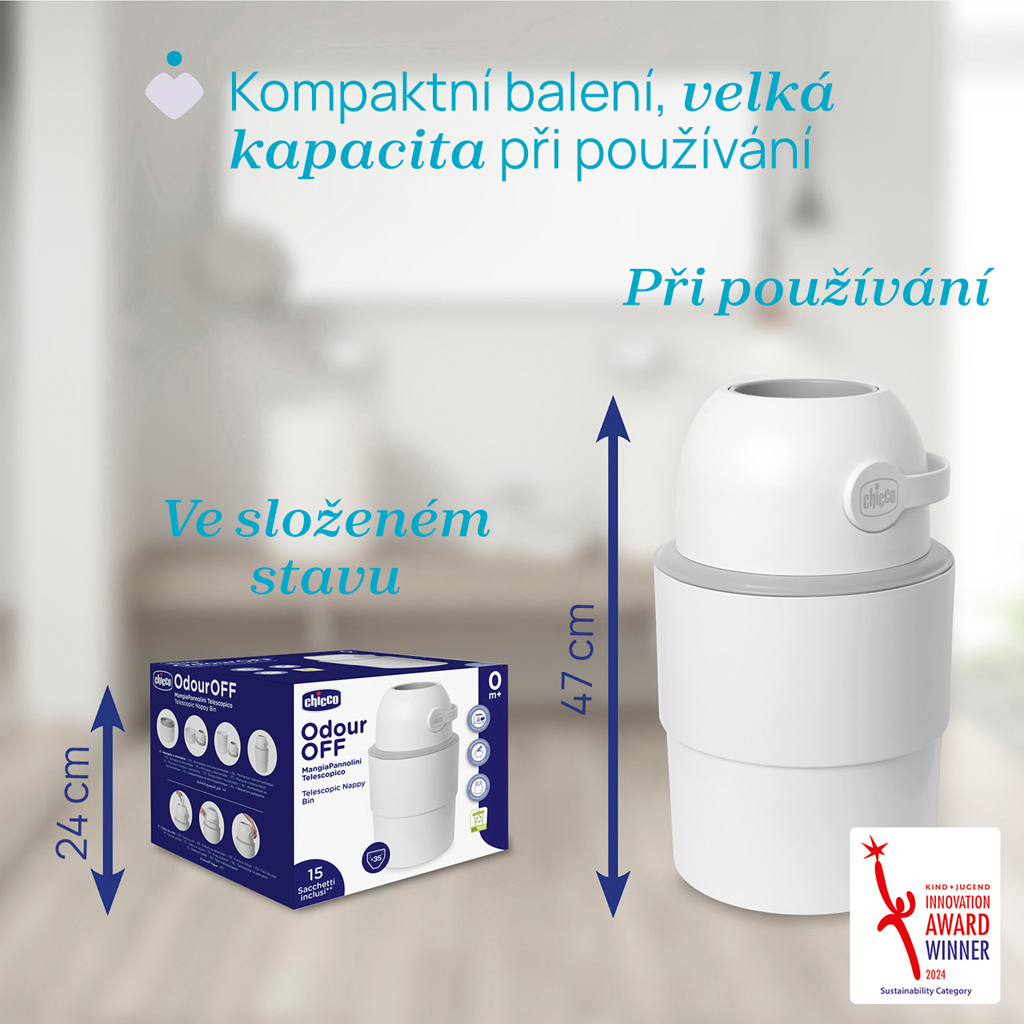CHICCO Kôš na plienky teleskopický Odour Off na odstránenie zápachu White