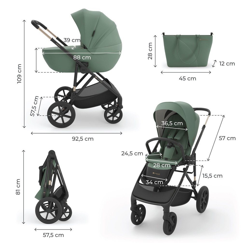 KINDERKRAFT Kočík kombinovaný 3v1 Prime 3 Dark Green