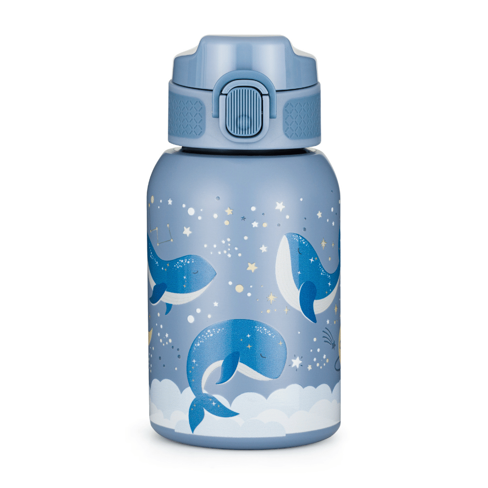 PETITE&amp;MARS Fľaša nerezová termo so slamkou 350 ml Whale Song 12m+