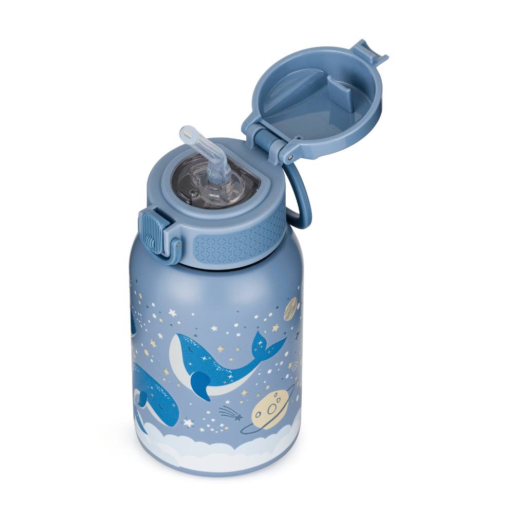 PETITE&amp;MARS Fľaša nerezová termo so slamkou 350 ml Whale Song 12m+