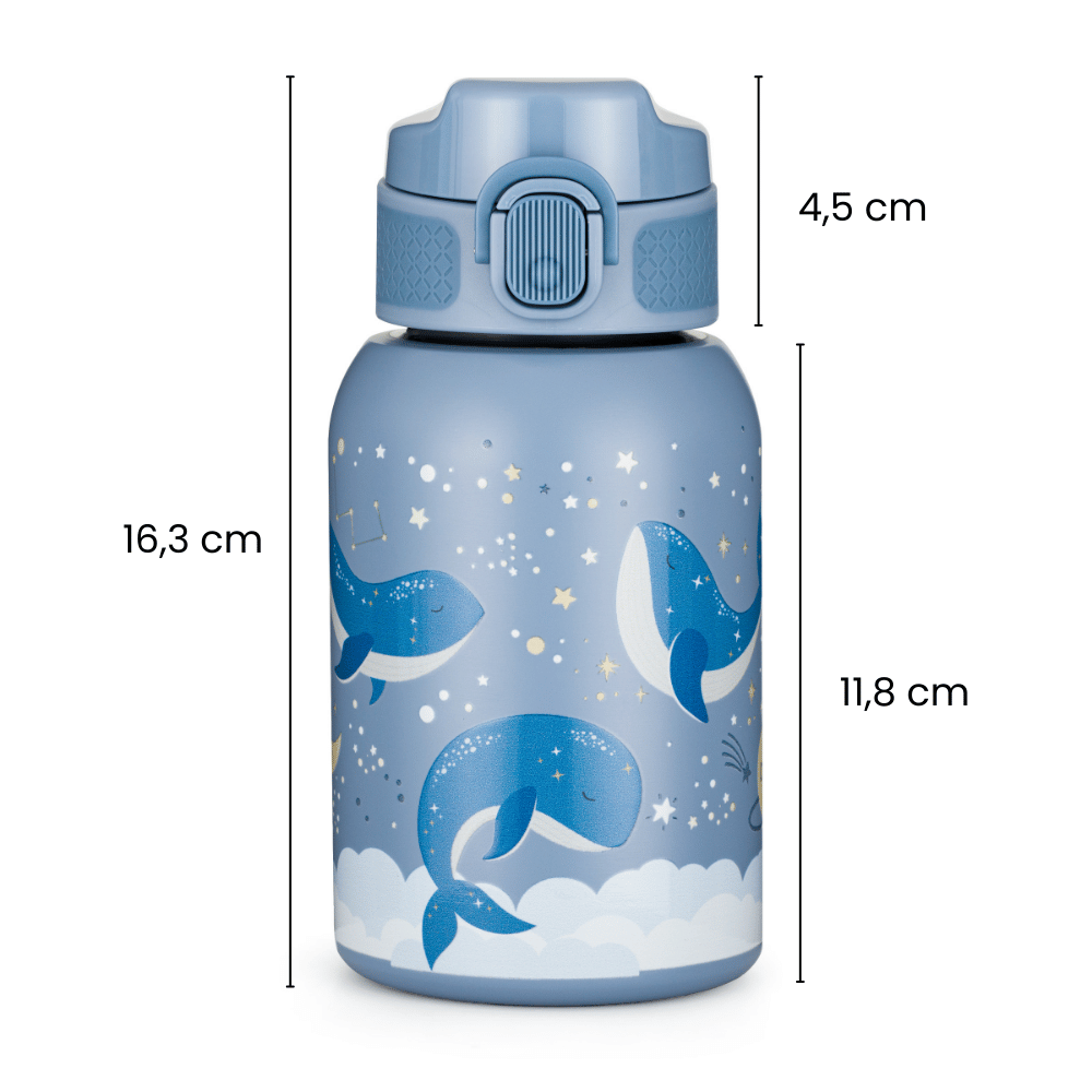 PETITE&amp;MARS Fľaša nerezová termo so slamkou 350 ml Whale Song 12m+