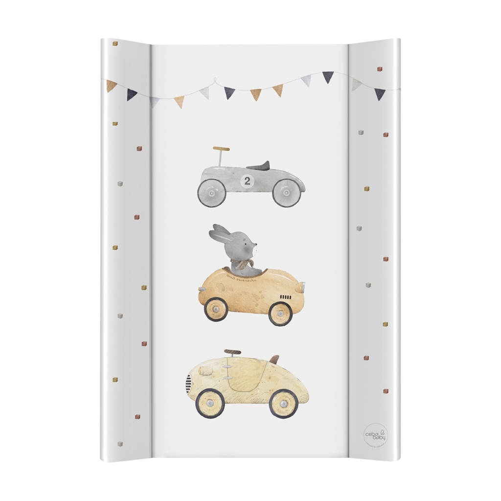 CEBA BABY Podložka prebaľovacia 2-hranná s pevnou doskou (50x70) Basic Bunny Driver