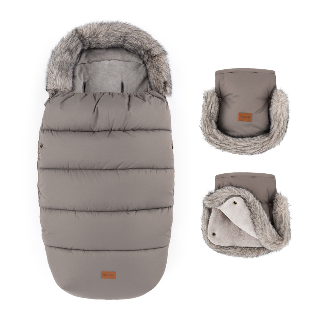 PETITE&amp;MARS Set zimný fusak Comfy 4v1 + rukavice na kočík Furry Mocha Mousse