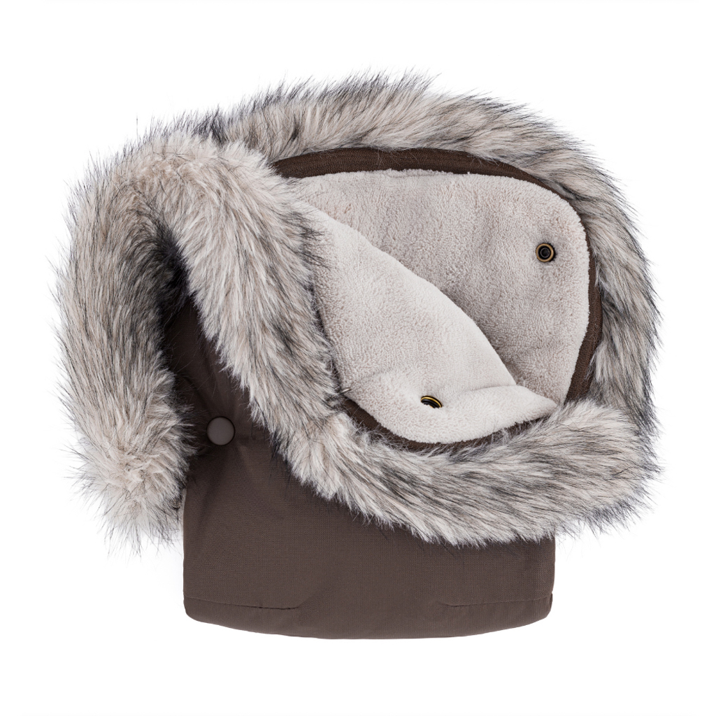 PETITE&amp;MARS Set zimný fusak Comfy 4v1 + rukavice na kočík Furry Rich Brown