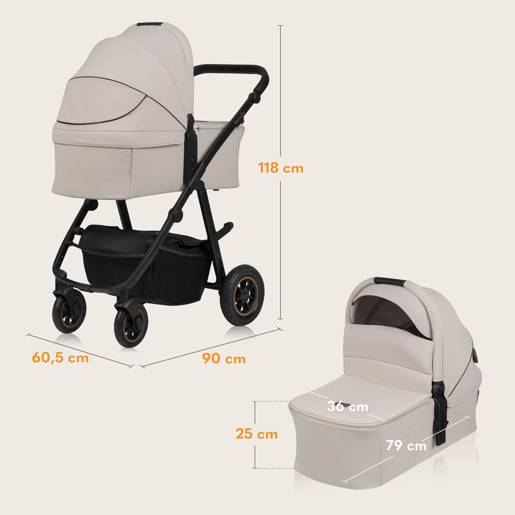 LIONELO Kočík kombinovaný Amber Plus 3v1 Beige Sand