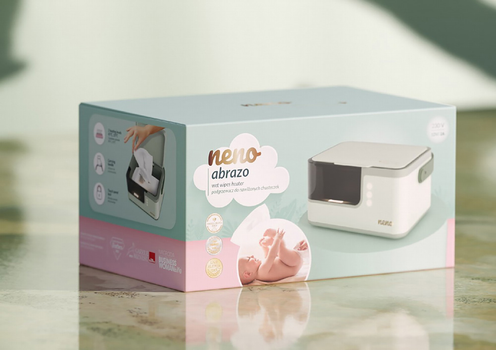 NENO Box na ohrievanie vlhčených obrúskov Abrazo s nočným svetlom, 2 teplotami a adaptérom do auta