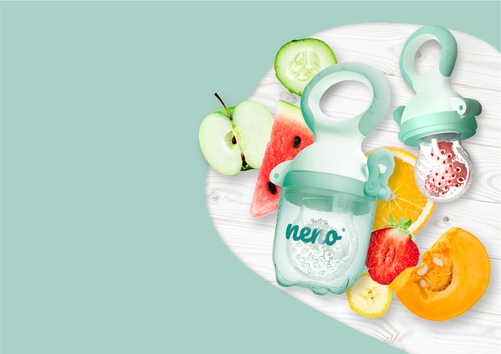 NENO Cumlík na kŕmenie Frutta silikónový na ovocie a zeleninu, 3 veľkosti, 4m+