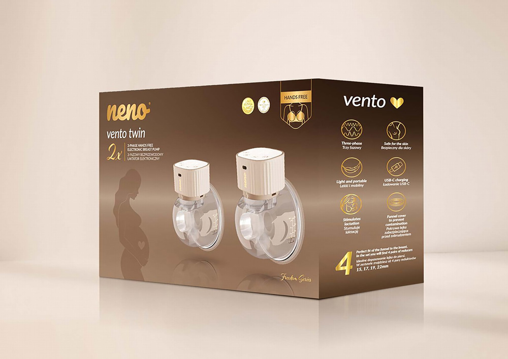 NENO Odsávačka mlieka Vento Duo bezdrôtová hands-free mušľová 3-fázová, USB-C