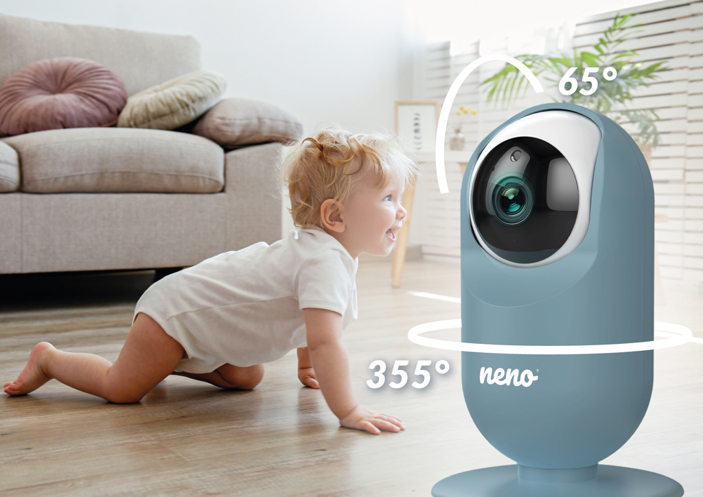 NENO Video pestúnka Vedo, bezdrôtový 5" monitor, otočná kamera 355°, nočné svetlo, biely šum Blue