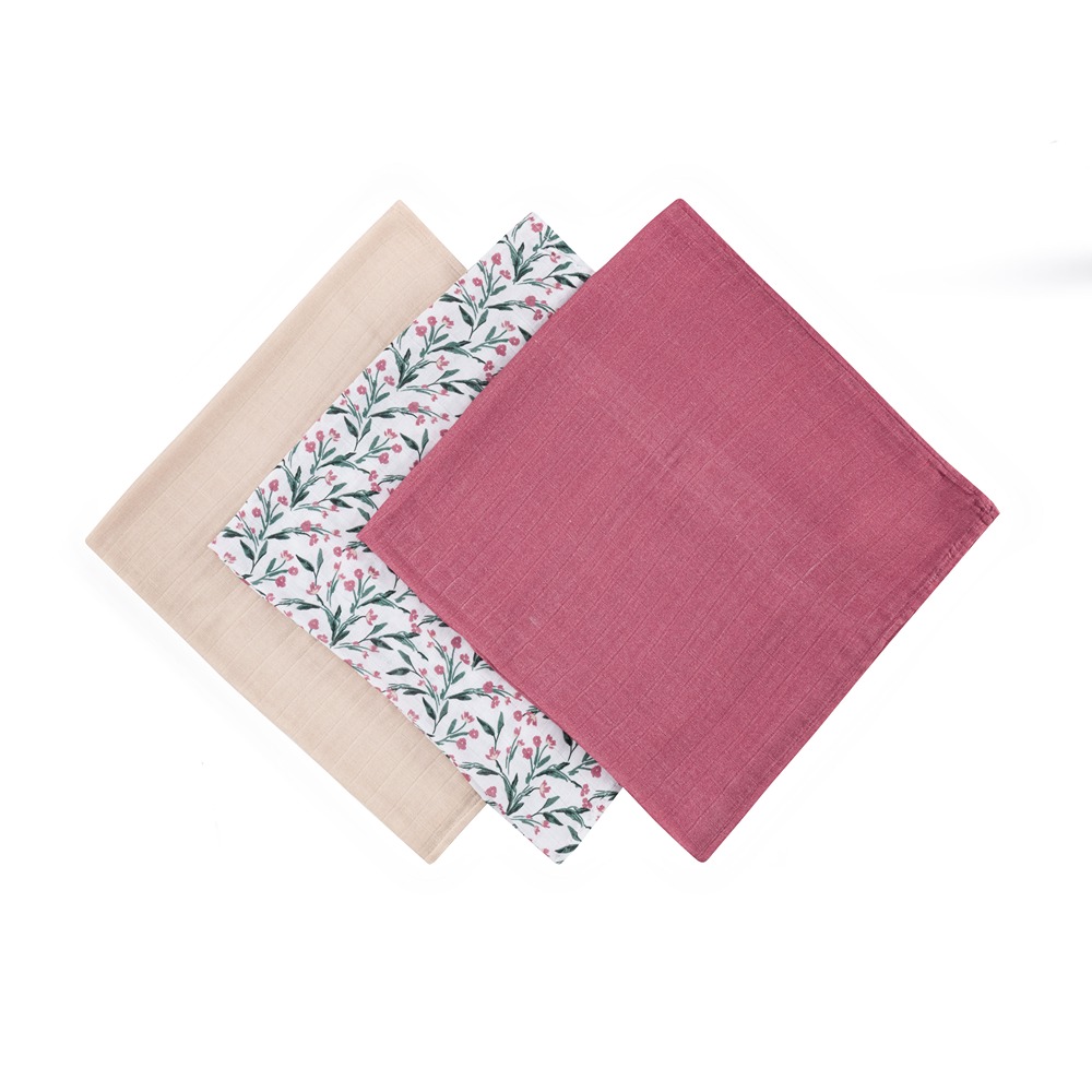 PETITE &amp; MARS Sada plienok bambusová mušelínová 3ks Moussy Pink Meadow 68 x 68 cm